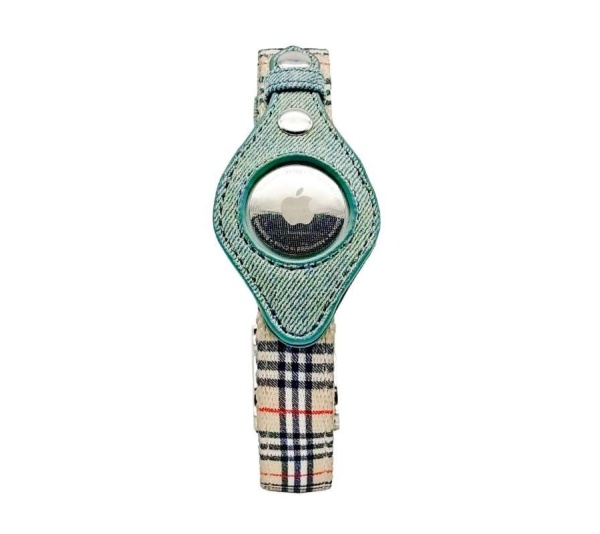Beige Plaid & Denim - Apple Airtag Collar - Small