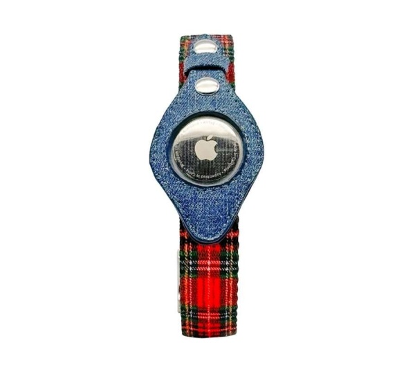 Red Plaid & Denim - Apple Airtag Collar - XS