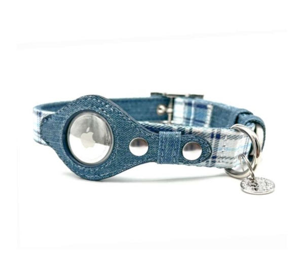 Blue Plaid & Denim - Apple Airtag Collar - XS