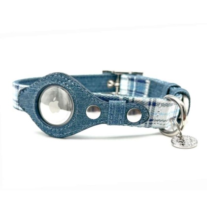 Blue Plaid & Denim - Apple Airtag Collar - Large