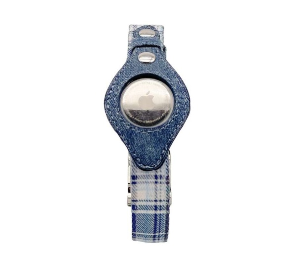 Blue Plaid & Denim - Apple Airtag Collar - Medium