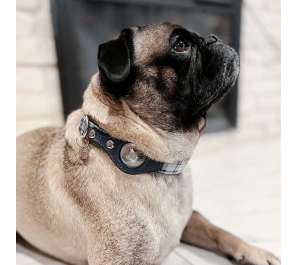 Blue Plaid & Denim - Apple Airtag Collar - Large