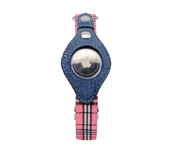 Pink Plaid & Denim - Apple Airtag Collar - Small
