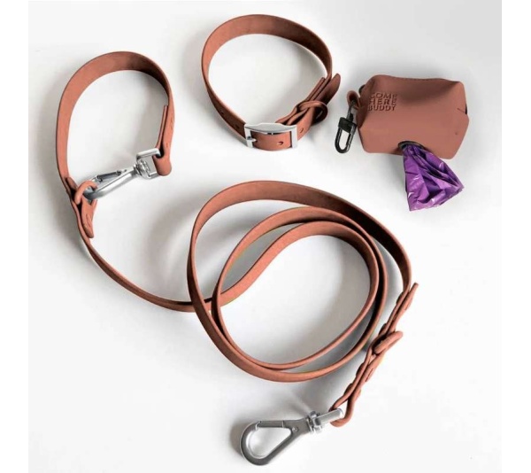 Brown Leather Poop Bag Dispenser