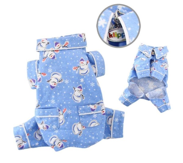 Light Blue - Snowman & Snowflake Flannel Pajamas with 2 Pockets - M