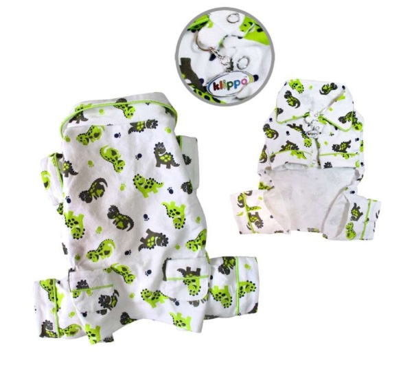 White - Playful Dinosaur Flannel Pajamas - L