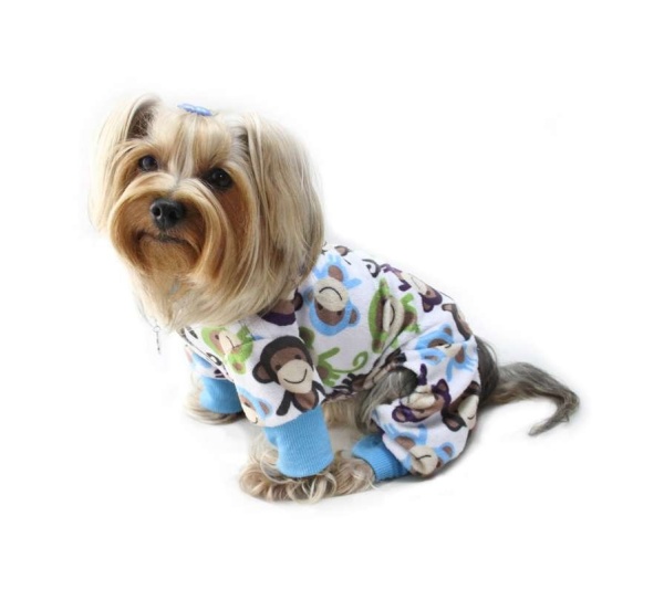 Blue - Ultra Soft Plush Minky Monkey Pajamas - L