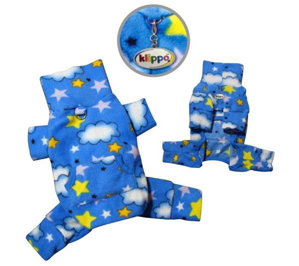 Blue - Stars and Clouds Fleece Turtleneck Pajamas - L