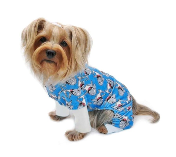 Blue - Ultra Soft Plush Minky Silly Sharks Pajamas - L
