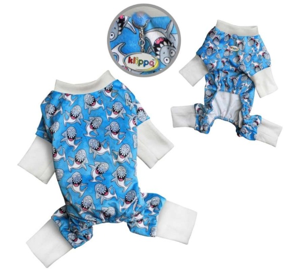Blue - Ultra Soft Plush Minky Silly Sharks Pajamas - XL