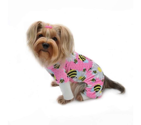 Pink - Ultra Soft Plush Minky Bumblebee & Flower Pajamas - L