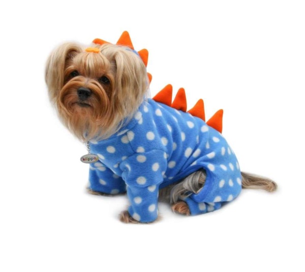 Blue - Polka Dots DINO Fleece Hooded Bodysuit/Pajamas - XL