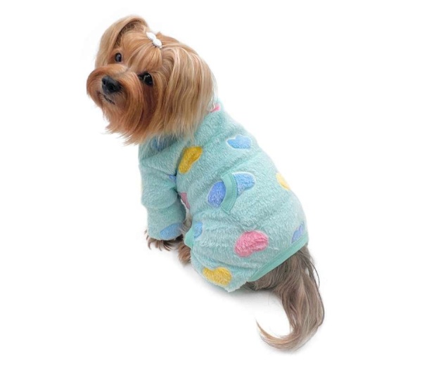 Blue - Ultra Plush Colorful Hearts Turtleneck Pajamas - L