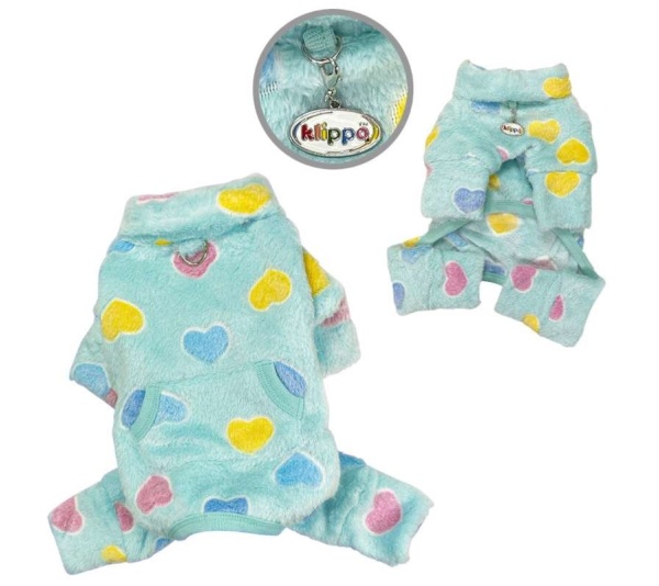 Blue - Ultra Plush Colorful Hearts Turtleneck Pajamas - M