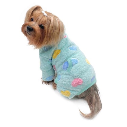Blue - Ultra Plush Colorful Hearts Turtleneck Pajamas - XL