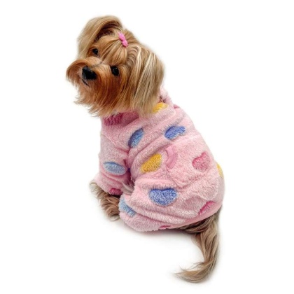 Pink - Ultra Plush Colorful Hearts Turtleneck Pajamas - S