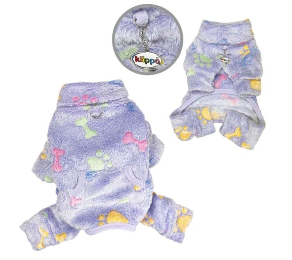 Purple - Ultra Plush Colorful Bones/Paws Turtleneck Pajamas - XL