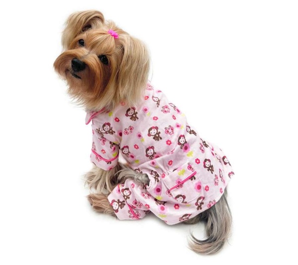 Pink - Girly Monkey Flannel Pajamas with 2 Pockets - L