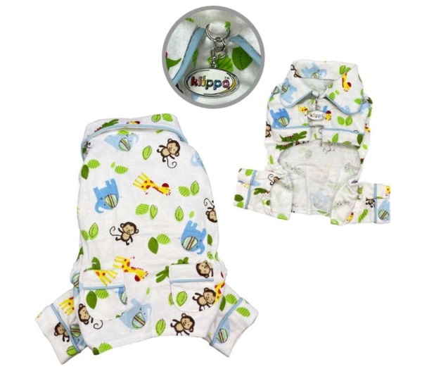 White - Zoo Animals Flannel Pajamas with 2 Pockets - S
