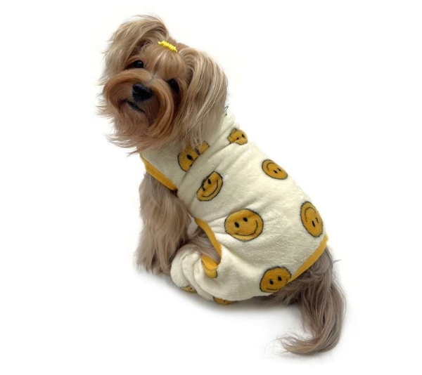 Yellow - Ultra Plush Happy Face Front Sleeveless Pajamas - L