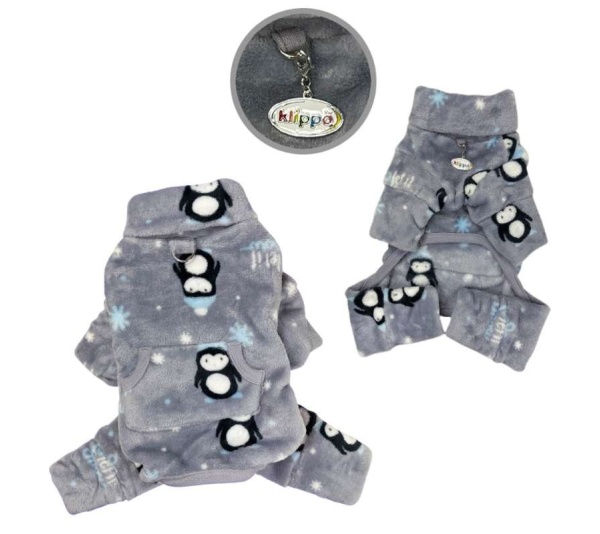 Gray - Ultra Thick Plush Penguins Turtleneck Pajamas  - XL