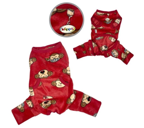 Burgundy - Silly Monkey Front Sleeveless Fleec Pajamas - XS
