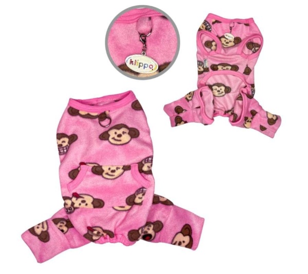 Pink - Silly Monkey Front Sleeveless Fleec Pajamas - S