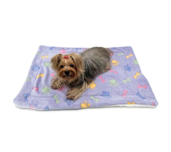 Purple - Ultra Plush Colorful Bones/Paws Blanket - 30" x 20"