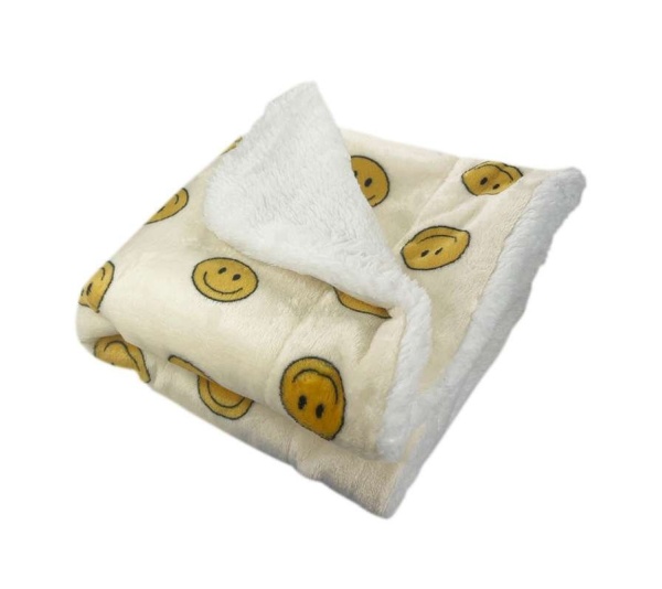 Yellow - Ultra Plush Happy Face Blanket - 30" x 20"