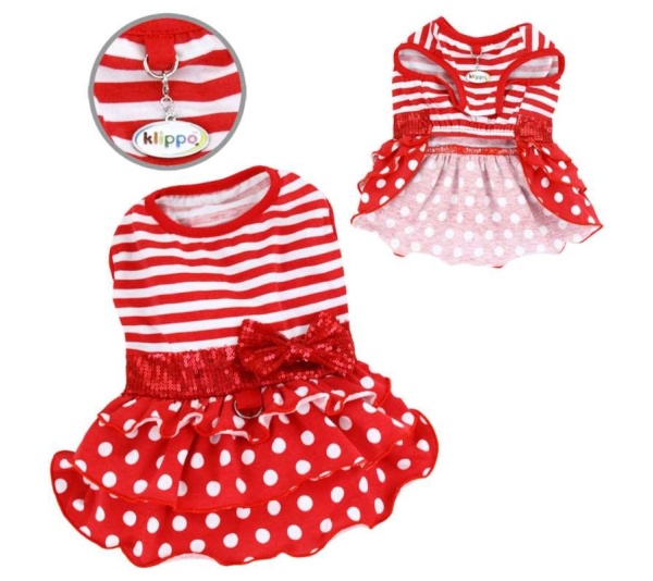 Red/White - Sparkling Bow Ruffle Layered Dress - M