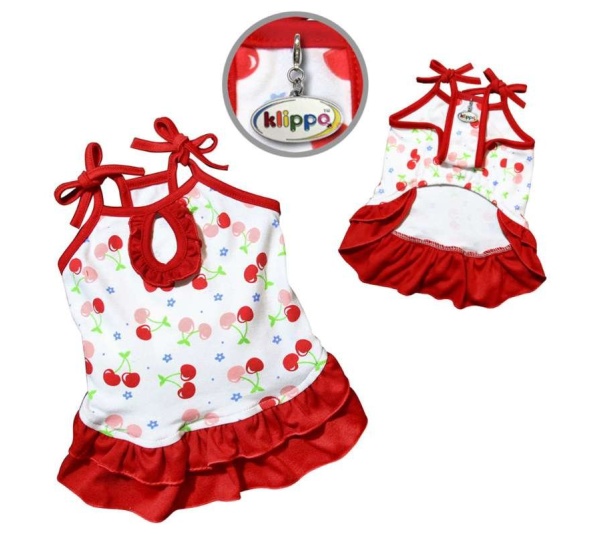 Red/White - Soft Knit Cotton Cherries Dress w/Shoulder Ties - M