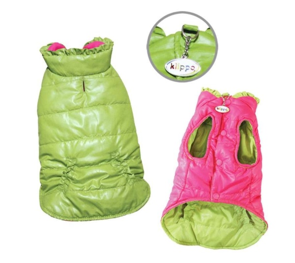 Lime/Pink - Reversible Parka Vest with Ruffle Trims - S