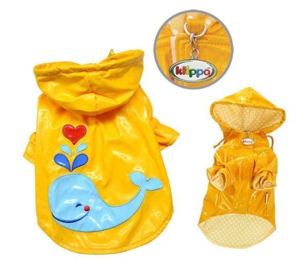 Yellow - Splashing Whale Raincoat with Cotton Lining - L