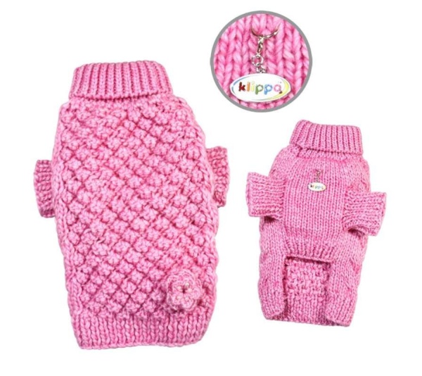 Pink - Pink Bobble Stitch Turtleneck Hand Knitted Sweater - M