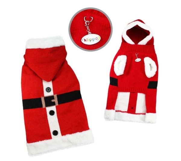 Red - Santa Hooded Sweater with Soft Fur Trims - L