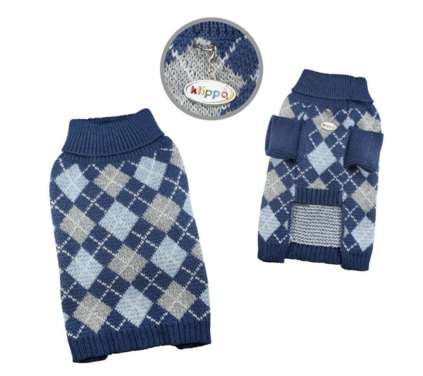 Blue - Argyle Turtleneck Sweater in Navy/Grey/Light Blue - XL