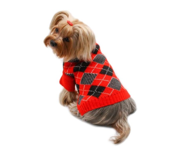 Red - Argyle Turtleneck Sweater in Red/Black/White - XS