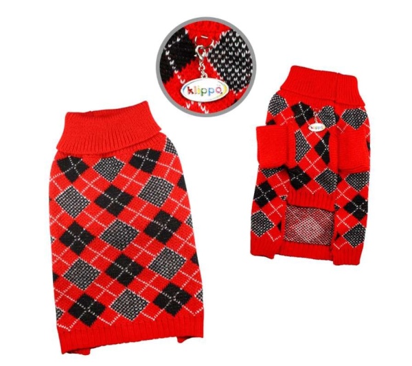 Red - Argyle Turtleneck Sweater in Red/Black/White - S