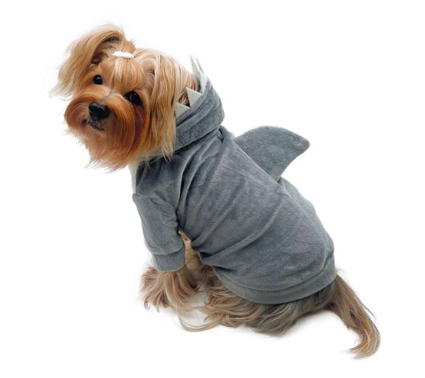 Gray - Ultra Plush Shark Hoodie with Fin & Teeth - XS