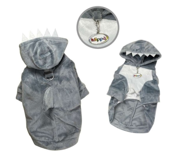 Gray - Ultra Plush Shark Hoodie with Fin & Teeth - XS