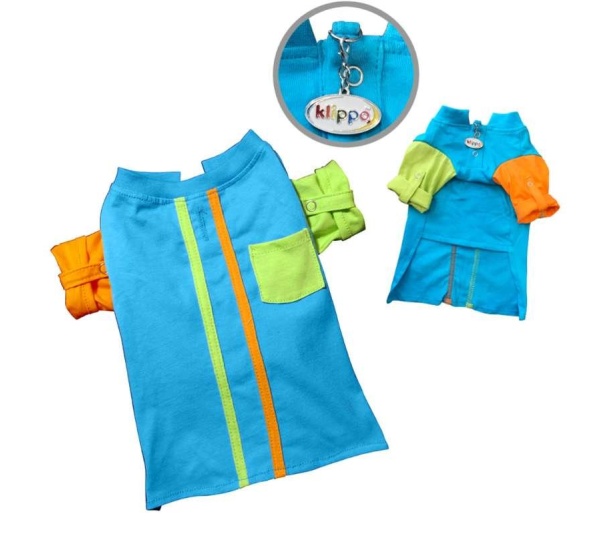 Green/Blue - Knit Cotton Contrast Shirt with Roll-Up Sleeves - M