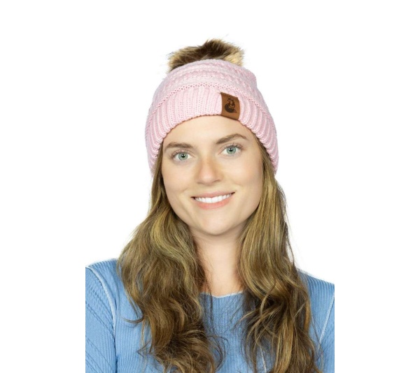 Dianthus Pink Ribbed Beanie with Pom