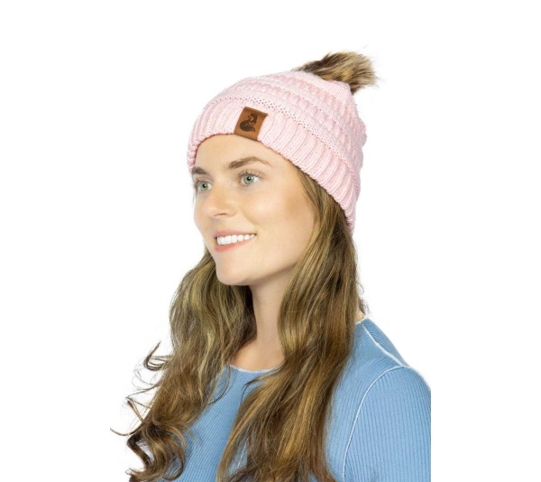 Dianthus Pink Ribbed Beanie with Pom