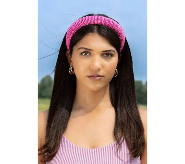 Pink Solid Beaded Headband