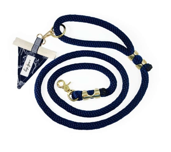 Carta Marina Navy Vintage Nautical Toile Premium Rope Dog Leash