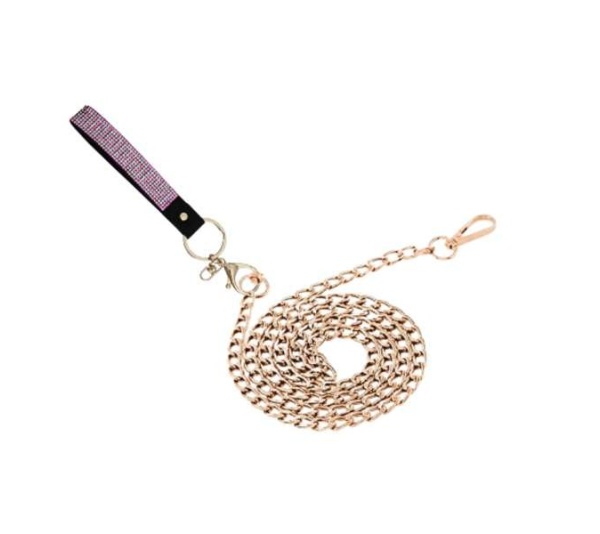 Pink Rhinestone & Gold Metal Lead