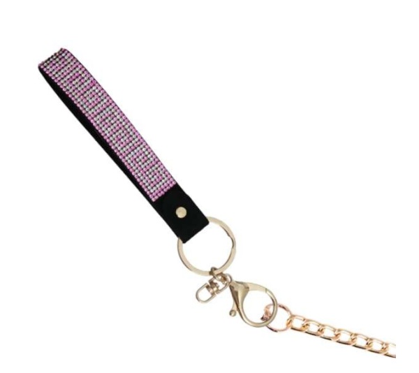 Pink Rhinestone & Gold Metal Lead