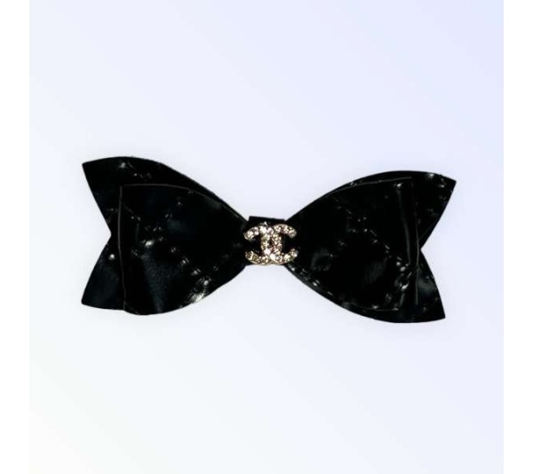 Black - Quilted CC Leather Hair Bows
