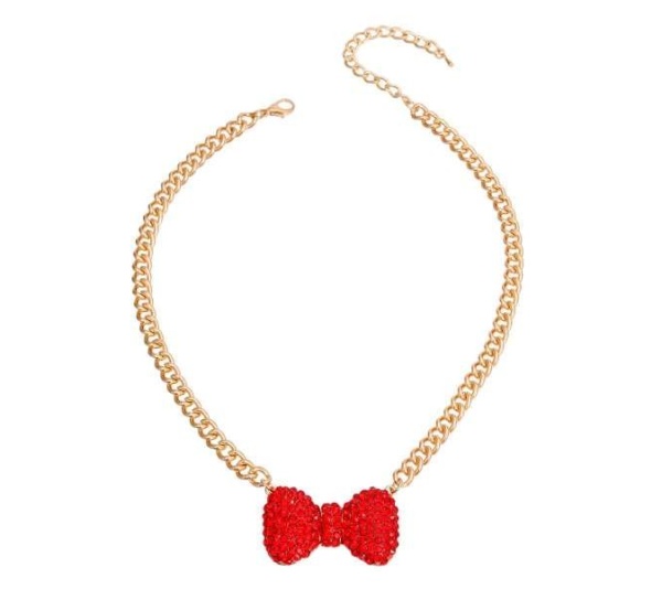 Red Bow Pendant Necklace - Small