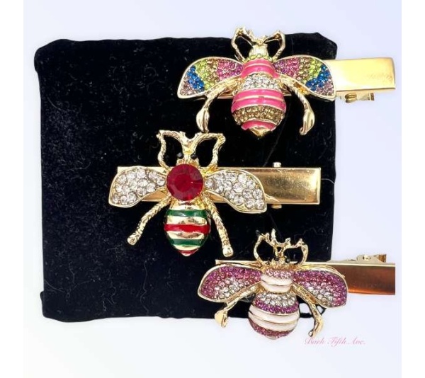 Black and Red - Rhinestone Bumble Bee Hair Clips